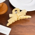 Elegante pinza per capelli a fiocco in acetato crema con trama marmorizzata su legno - Beige-10.7cm