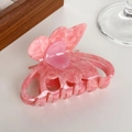 Eleganter Haarklammer Schmetterling aus rosa Marmor-Acetat mit Herz-Detail für Damen - Rosa-8.7cm