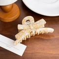 Elegant cream and amber acetate bow hair claw clip with marble texture and cutouts - Creamy Yellow-10.7cm