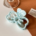 Pinza per capelli a farfalla in acetato marmorizzato blu e bianco con design traforato - Blu Bianco 8cm