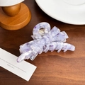 Lavender acetate marble bow hair claw clip with cutout details on wood surface - Floral Purple-10.7cm