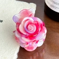 Pink and purple marble textured acetate 3D rose flower hair claw clip for women - Purplish Red-4.7cm