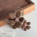 Elegante molletta per capelli con doppio design floreale marrone e accenti rosa - Caffè-9.4cm