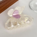 Creamy butterfly acetate hair claw clip with a purple heart accent and pearlescent finish - Colorful White