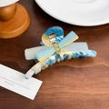 Pinza per capelli a fiocco in acetato con trama marmorizzata blu e gialla per donna - A Strisce Blu-Gialle-10.7cm