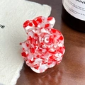 3D acetate rose hair claw clip with red and white marble texture floral design - Red-4.7cm