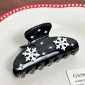 Pince à cheveux noire élégante avec flocons de neige scintillants en strass blancs - 8cm / Noir