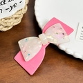 Pink and pearly white layered acetate bow hair clip with colorful rhinestones detail - Pink