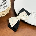 Dual-layer cream and black acetate bow hair clip with colorful rhinestones detail - Black