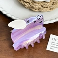 Pince à cheveux mignonne cochon volant violet nacré avec ailes blanches en acétate - 7.7cm / Violet