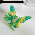 Pinza per capelli a farfalla in acetato marmorizzato con motivi gialli e blu - Giallo-Verde / 7cm