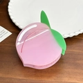 Pink translucent peach-shaped hair claw clip with green leaf detail for women - Peach / 8.1cm