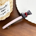 Pink acetate hair clip with grey translucent bow and gold France Handmade label - 10.7CM / Light Pink