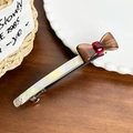 Elegant shell-textured acetate hair clip with a brown bow and gold France Handmade logo - 10.7CM / Iridescent White