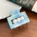 Elegant light blue acetic square hair claw with premium pearls and aurora finish - 5.2cm / Blue