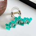 Elegant teal jelly heart hair claw clip with marble texture and gold metal spring - Aqua Green / 8.7cm