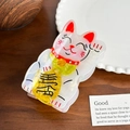 Pinza per capelli gatto fortunato Maneki Neko con finitura perlata e carattere Chun - Stile Gatto della Fortuna / 10cm
