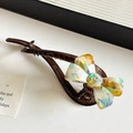 Elegant multi-color acetate bow hair clip with dark brown resin banana clip and rhinestone - Multicolor (12.2cm)