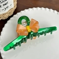 Pinza grande de acetato con lazo en verde y naranja para peinados de mujer - 12.8cm / Verde