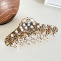 Large acetate hair claw clip with tortoise shell pattern and elegant white pearl inlay - Large / Floral Grey