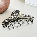 Large marble pattern acetate hair claw clip with elegant white pearls decoration - Large / Floral Black White