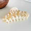 Elegant cream marble acetate hair claw clip with pearl accents and French style - Large / Floral Orange