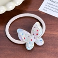 Irisierendes Schmetterling-Haargummi mit bunten Strasssteinen auf beigem Elastikband - Haargummi / 3,6 cm / Weiß