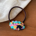 Cloud-shaped acrylic hair tie with colorful rhinestones and brown elastic band - Colorful Hair Tie