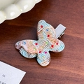 Barrette papillon mignonne en acétate avec strass colorés et pince bec de canard argentée - Pince à cheveux / 4,3cm / Orange
