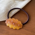 Elegant amber acetate hair tie with sparkling crystals in a vintage wavy design - Brown Hair Ring