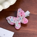 Barrette papillon en acétate rose marbré avec strass colorés sur pince en métal argenté - Pince à cheveux / 4,3cm / Rose