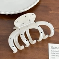 Large cream hair claw clip with black polka dots and a pearlescent finish for women - Pumpkin Clip / White