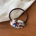 Brown elastic hair tie with a pearlescent cloud charm and colorful rhinestones - Transparent Gray Hair Tie