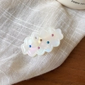 Cloud-shaped pearlescent white hair clip with colorful rhinestones on soft fabric - Dazzling White Duckbill Clip