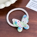 Charming cream braided hair tie with a colorful rhinestone butterfly charm pendant - Hair Tie / 3.6cm / Teal