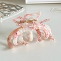 Pink and white marble acetate hair claw clip with golden metal spring and France handmade logo - Pink White Marble
