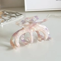Pinza per capelli in acetato marmorizzato rosa e viola con design a piovra e logo oro - Viola Floreale