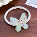 Green translucent butterfly hair tie with colorful rhinestones on a beige elastic band - Hair Tie / 3.6cm / Cyan