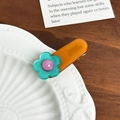 Acetate flower hair clip featuring orange base and blue floral pattern for girls - Orange And Blue Flower