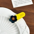 Handmade yellow acetate hair clip with dark blue floral detail and engraved text - Yellow And Deep Blue Flower