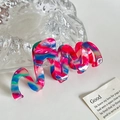 Pinza per capelli in acetato da 4mm con texture marmorizzata rosa, blu e verde vibrante - Grande / Fucsia e Blu