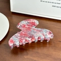 French style marbled acetate hair claw clip with pearl accents in red and blue grey - 11cm / Navy Blue and Red