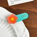 Teal acetate flower hair clip with orange petals and gold France handmade lettering - Blue And Pink Flower