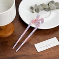 Pink and purple acetate U-shaped hair fork with cute bunny ears and golden details - 15cm / Rabbit Style - Pink Purple