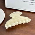 French style ivory acetate hair claw clip with elegant shell design and white pearls - 11cm / Iridescent Beige