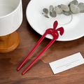 Elegant red rabbit ear acetate U-shaped hair pin with golden eyelash details - 15cm / Rabbit Style - Red