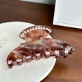Brown tortoise shell claw clip with glitter finish and pearls for thick hair - 11cm / Colorful Dark Coffee