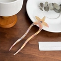 Elegant star-shaped acetate hair pin in pink marble texture with purple crystal inlay - 15cm / Star Style - Pale Yellow Pink