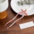 Pink acetate starfish hair pin with marble texture and rhinestone center in U-shape design - 15cm / Star Style - Pink Purple