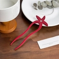 Elegant red star-shaped acetate hair pin with pearl inlay and U-shape double prongs - 15cm / Red Star Pattern